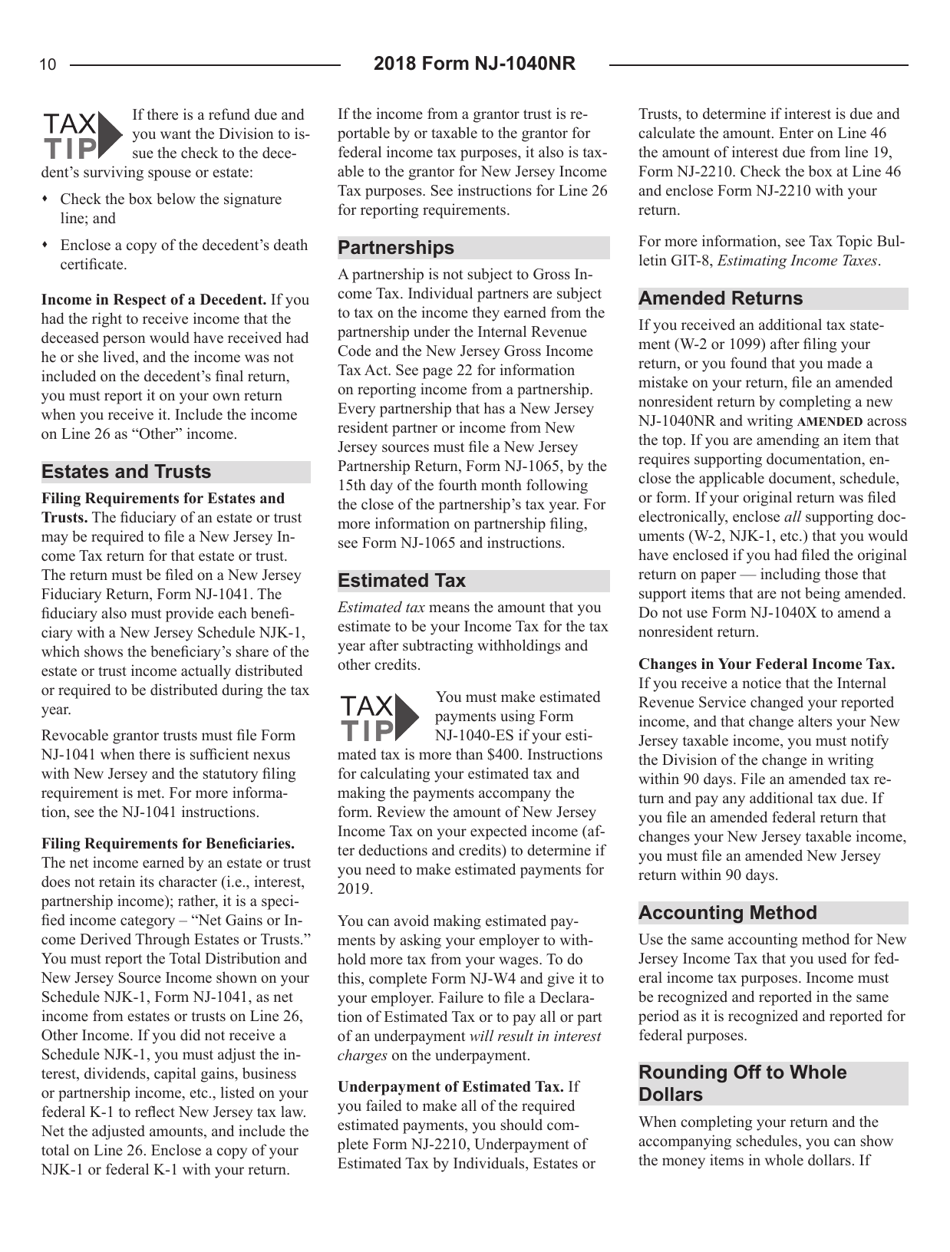 Instructions for Form NJ-1040NR New Jersey Income Tax Nonresident Return - New Jersey, Page 10