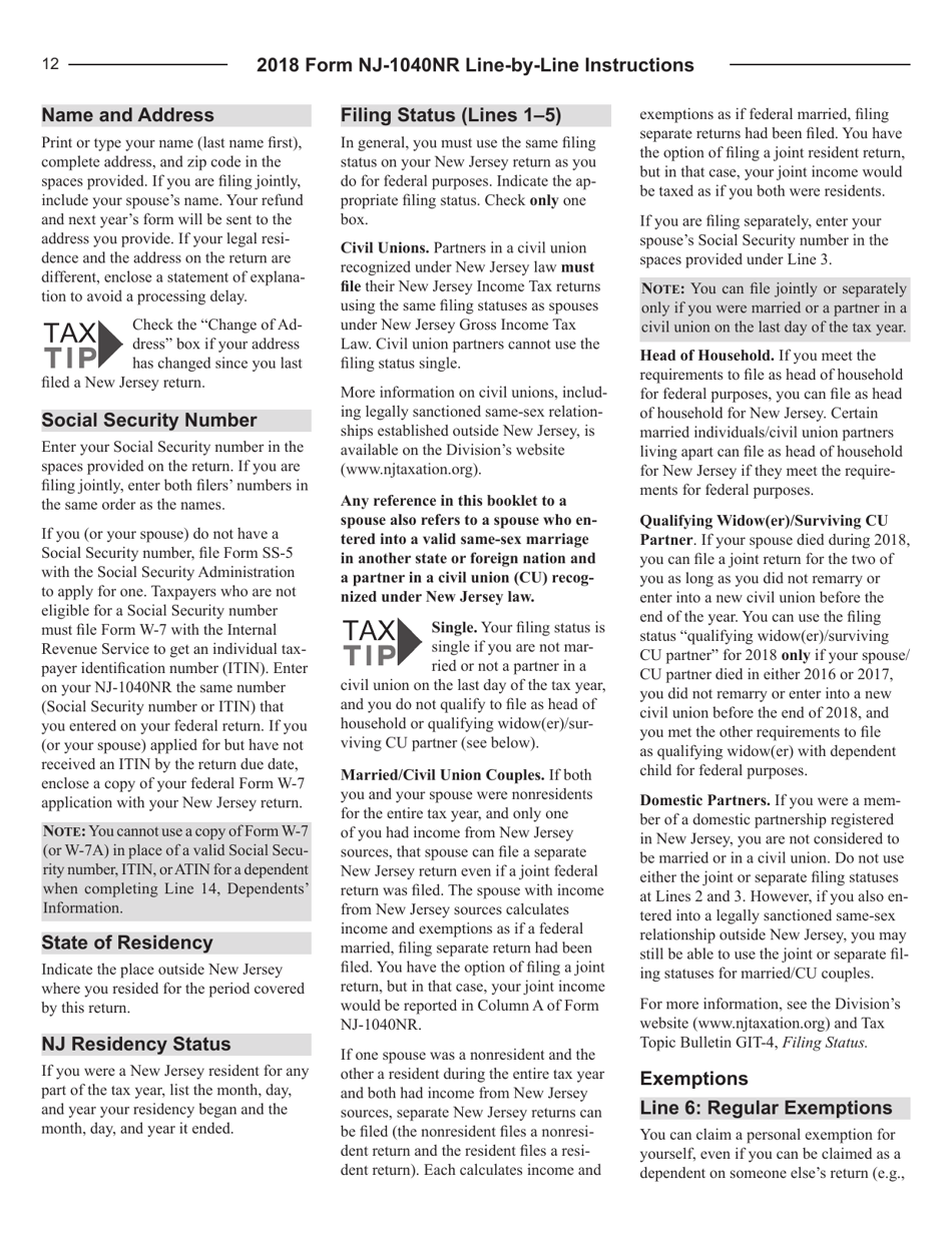 Instructions for Form NJ-1040NR New Jersey Income Tax Nonresident Return - New Jersey, Page 12