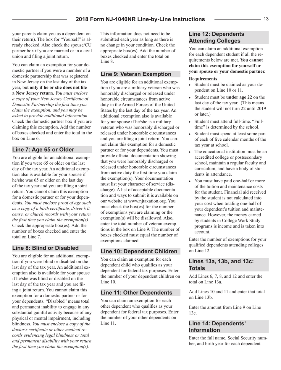 Download Instructions for Form NJ1040NR New Jersey Tax