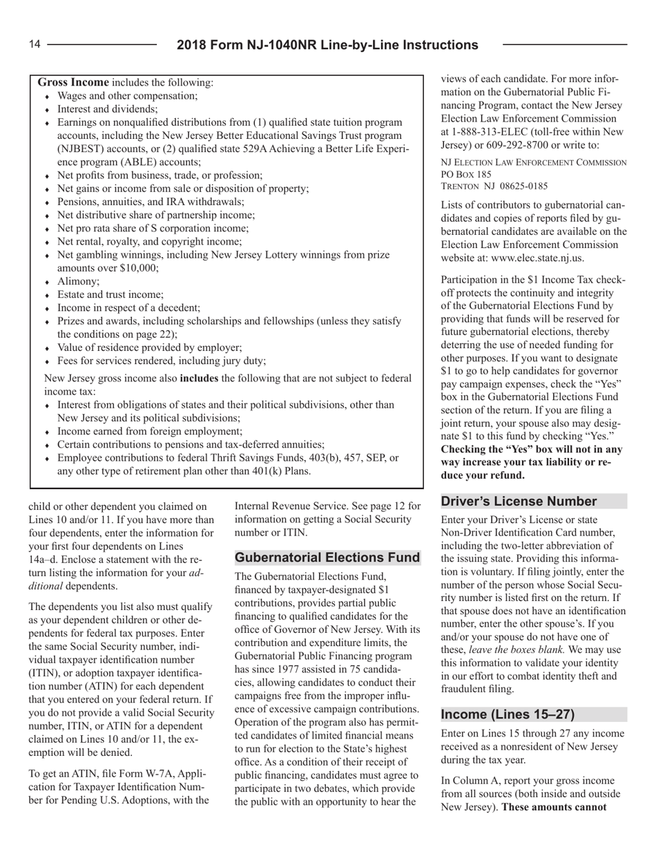 Instructions for Form NJ-1040NR New Jersey Income Tax Nonresident Return - New Jersey, Page 14