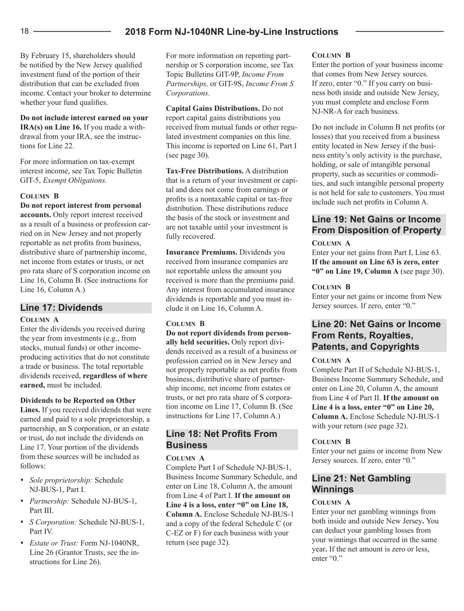 Instructions for Form NJ-1040NR New Jersey Income Tax Nonresident Return - New Jersey, Page 18