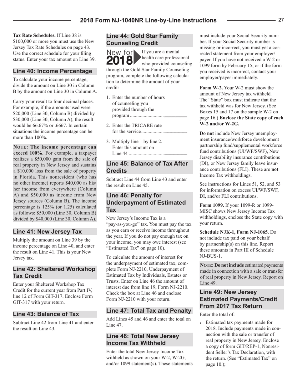 Instructions for Form NJ-1040NR New Jersey Income Tax Nonresident Return - New Jersey, Page 27