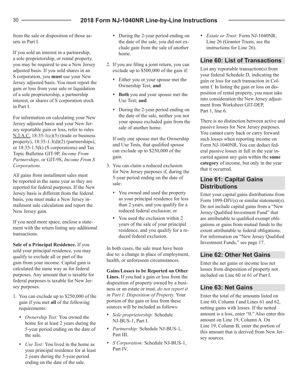 Instructions for Form NJ-1040NR New Jersey Income Tax Nonresident Return - New Jersey, Page 30