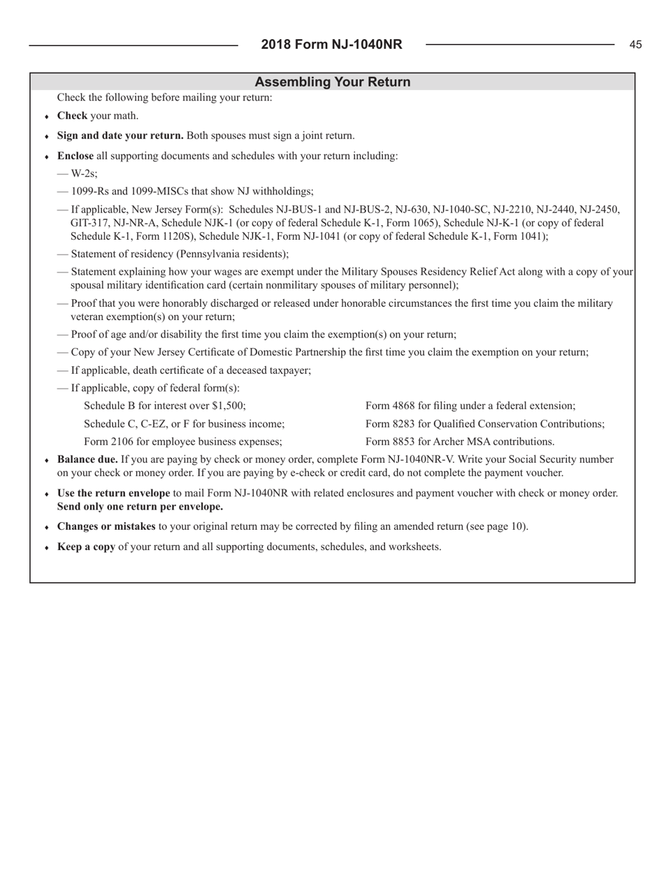 Instructions for Form NJ-1040NR New Jersey Income Tax Nonresident Return - New Jersey, Page 45