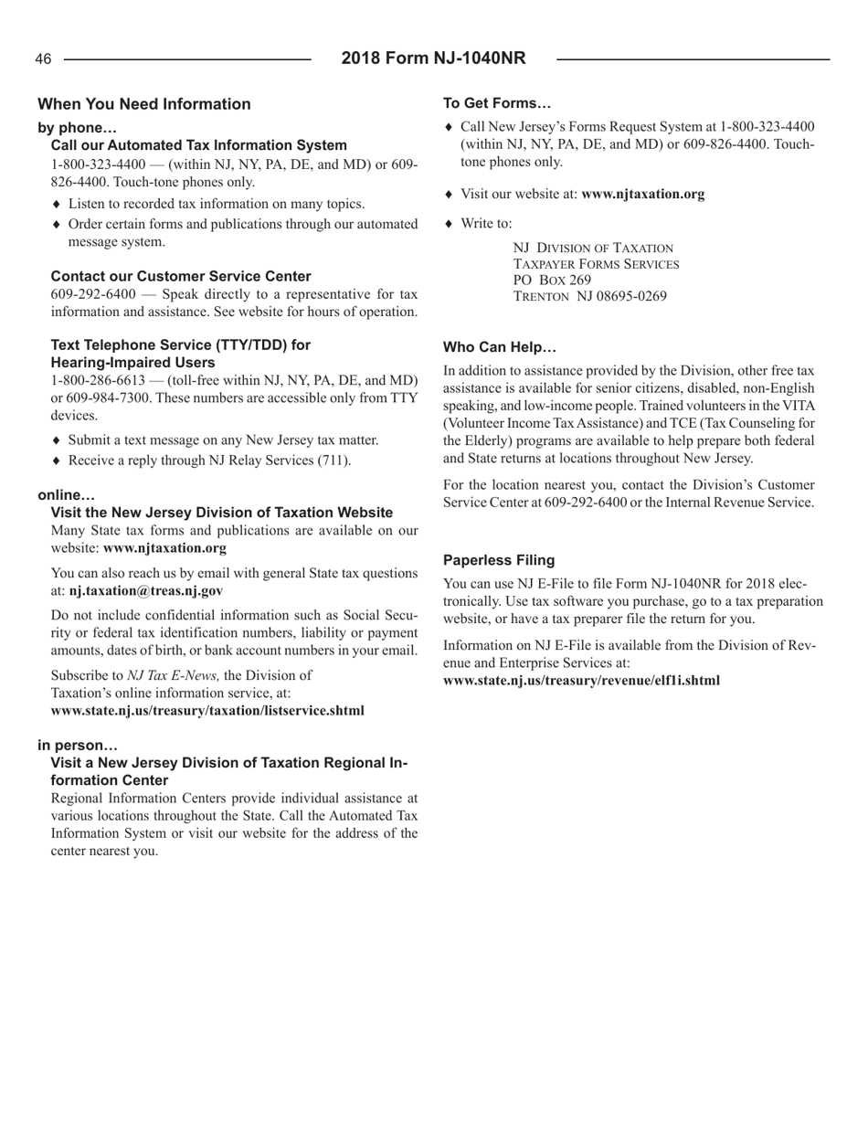 Instructions for Form NJ-1040NR New Jersey Income Tax Nonresident Return - New Jersey, Page 46