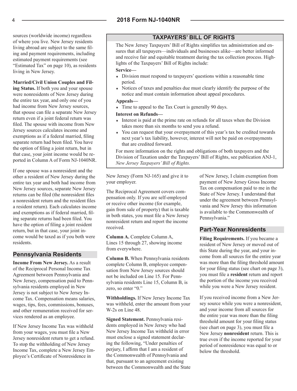 Instructions for Form NJ-1040NR New Jersey Income Tax Nonresident Return - New Jersey, Page 4