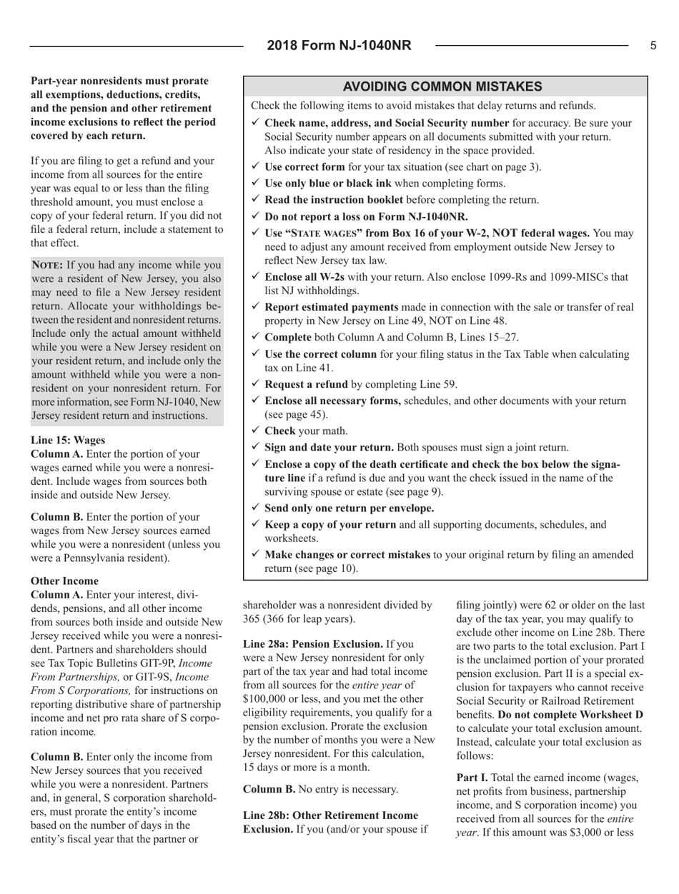 Instructions for Form NJ-1040NR New Jersey Income Tax Nonresident Return - New Jersey, Page 5