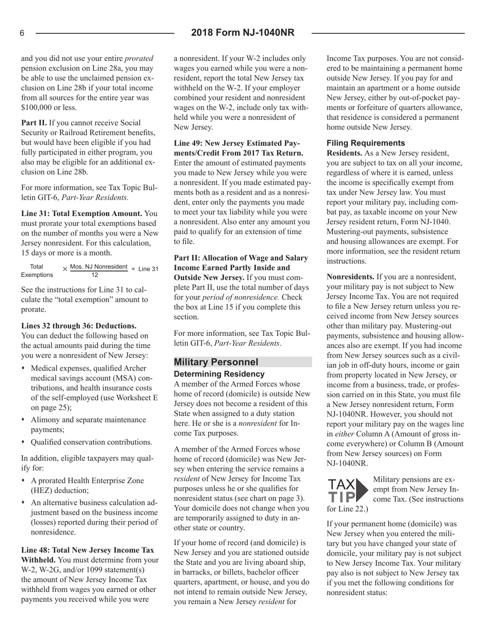 Instructions for Form NJ-1040NR New Jersey Income Tax Nonresident Return - New Jersey, Page 6