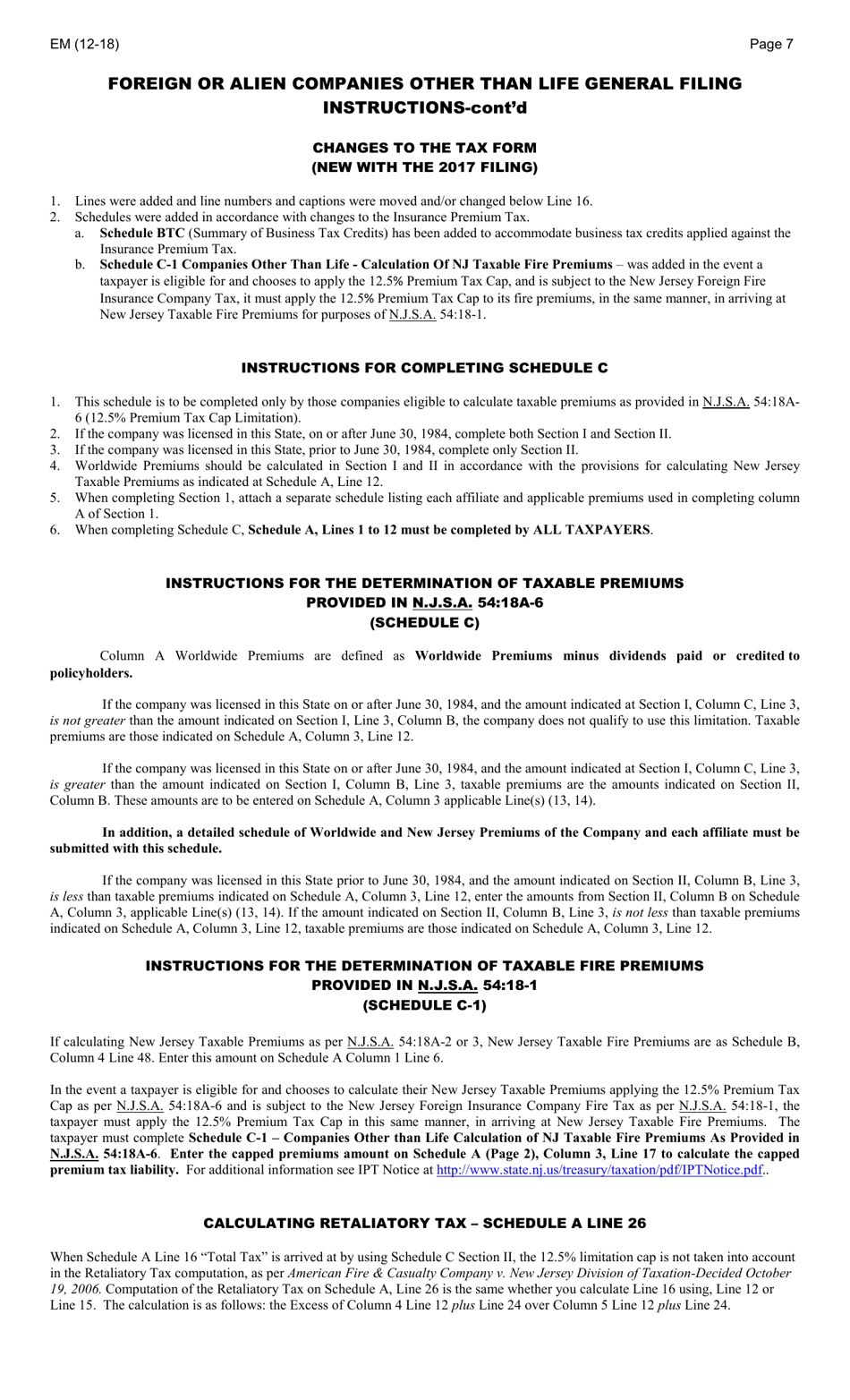 Form EM Foreign or Alien Companies Other Than Life Insurance Premium Tax Return - New Jersey, Page 7