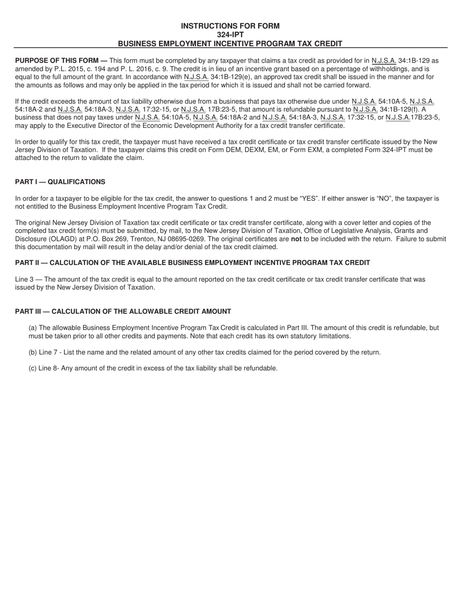 Form 324-IPT Business Employment Incentive Program Tax Credit - New Jersey, Page 2