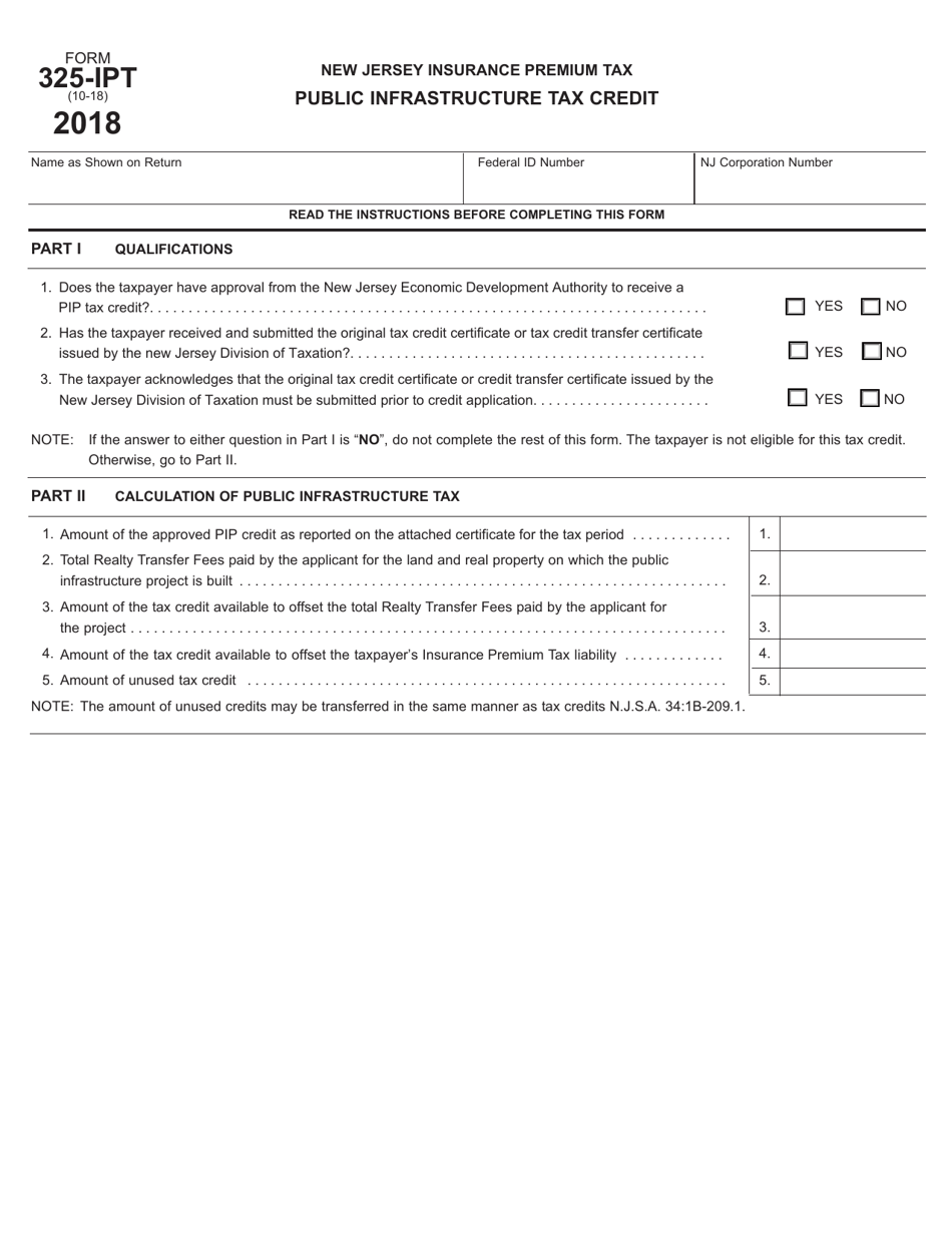 Form 325-IPT Public Infrastructure Tax Credit - New Jersey, Page 1