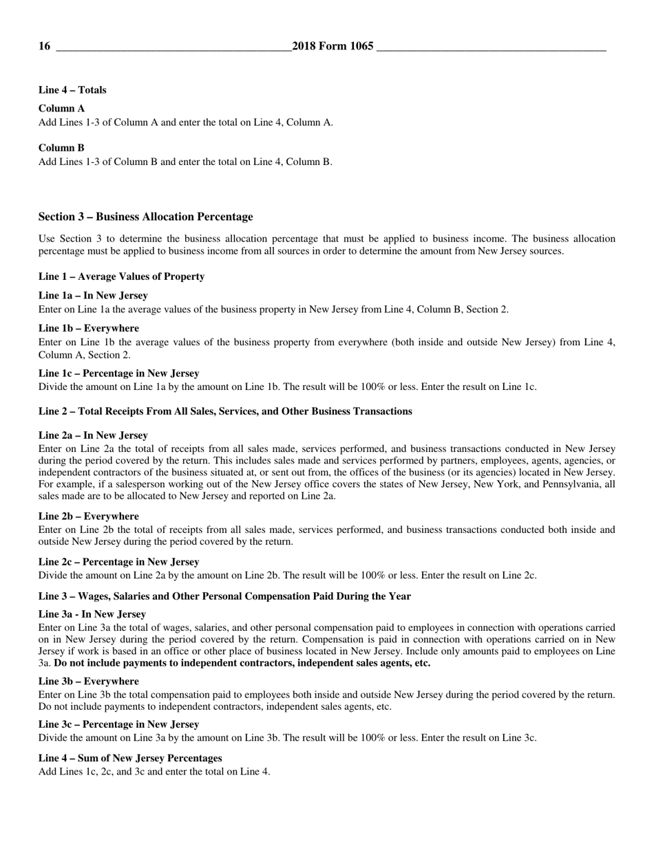 Instructions for Form NJ-1065 Partnership Return - New Jersey, Page 16