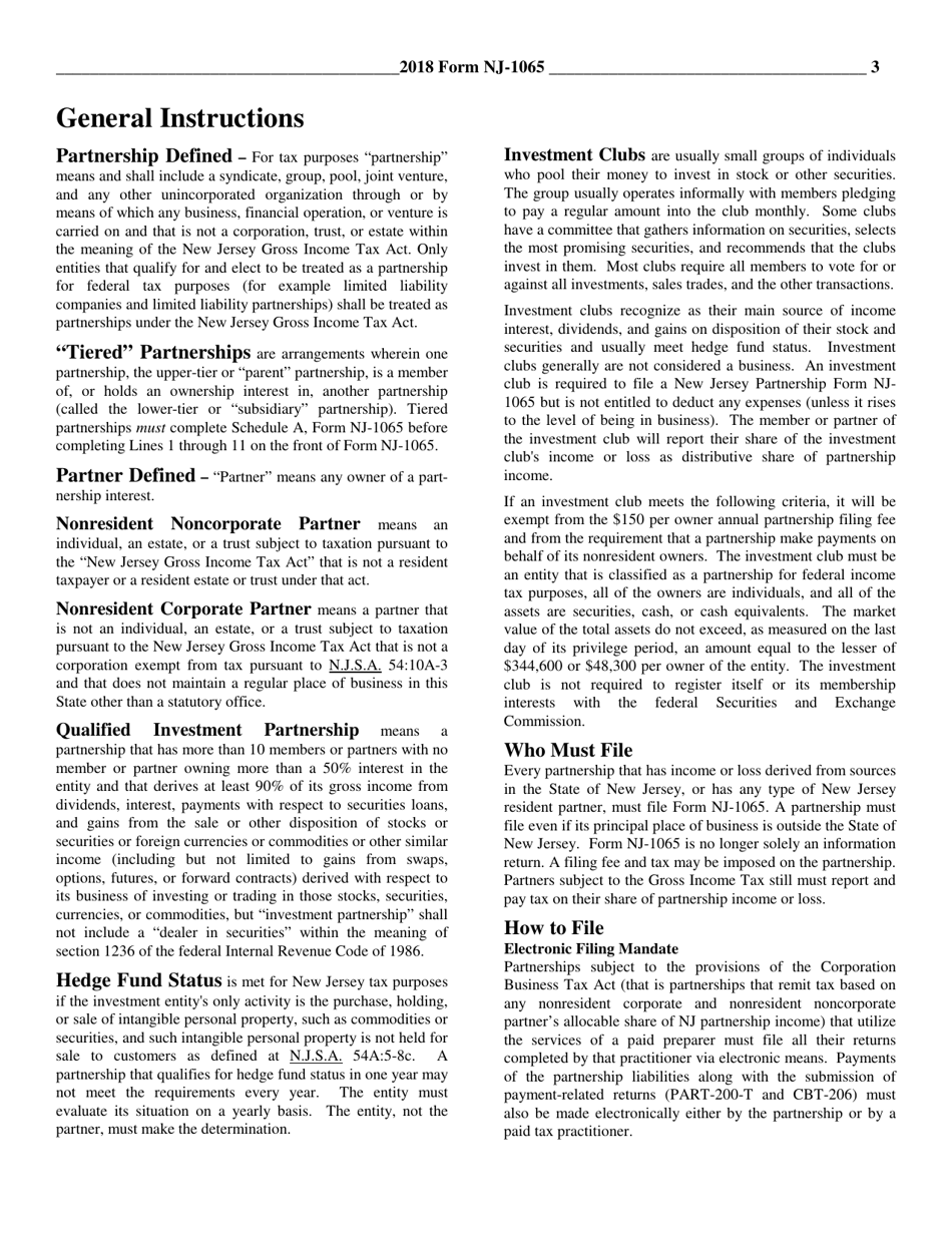 Download Instructions for Form NJ1065 Partnership Return PDF, 2018