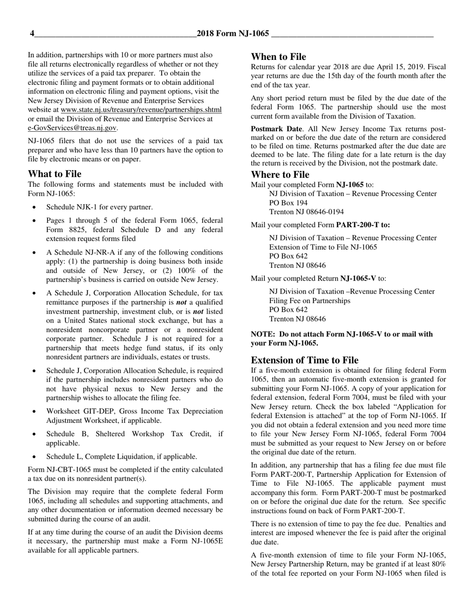Instructions for Form NJ-1065 Partnership Return - New Jersey, Page 4
