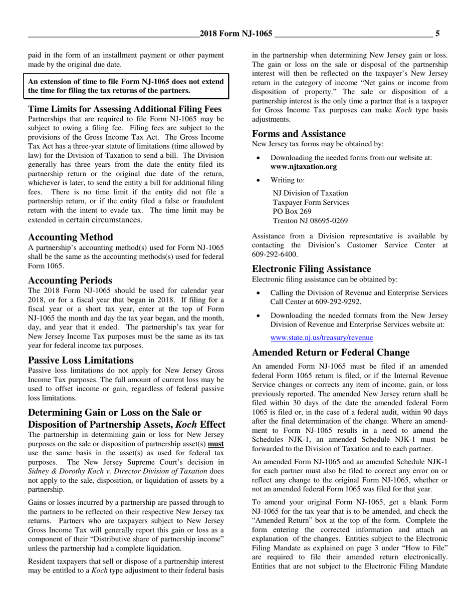 Instructions for Form NJ-1065 Partnership Return - New Jersey, Page 5