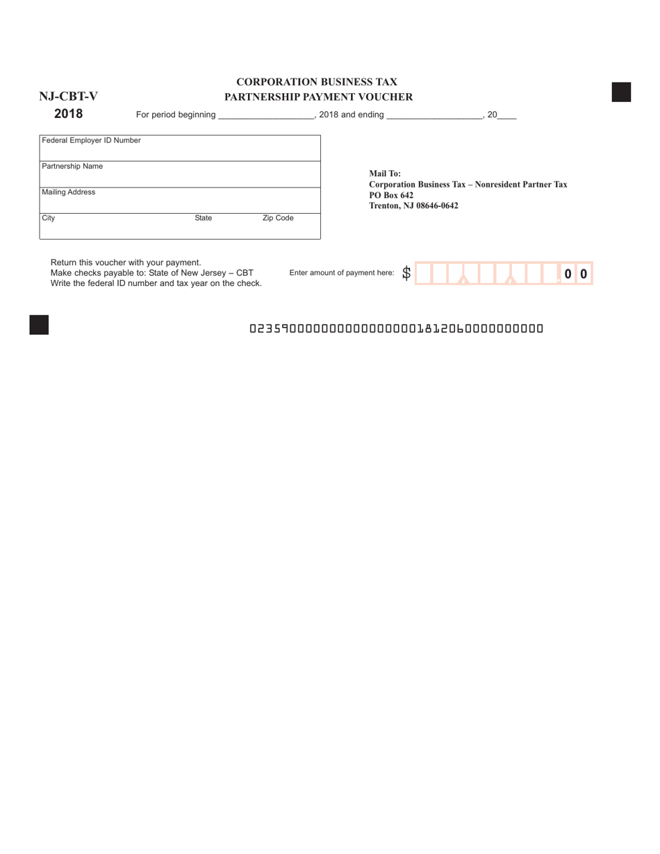 Form NJ-CBT-V Corporation Business Tax Partnership Payment Voucher - New Jersey, Page 1