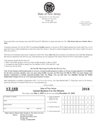 Form ST-18B Annual Business Use Tax Return - New Jersey