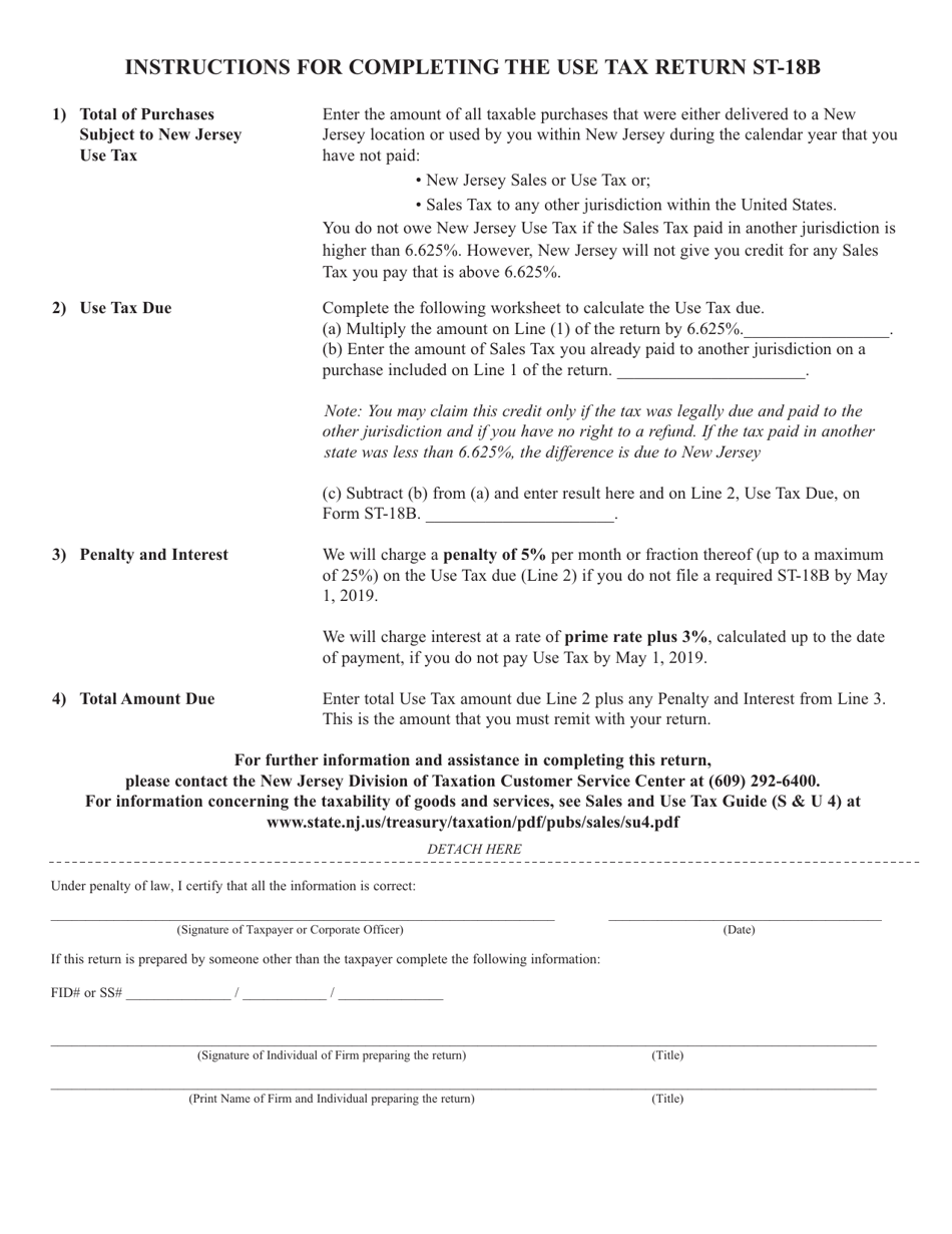 Form ST-18B Annual Business Use Tax Return - New Jersey, Page 2