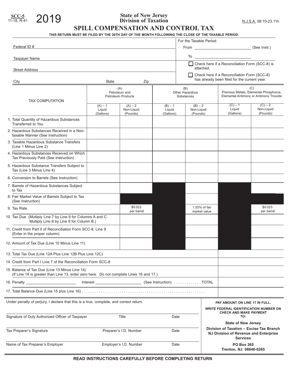 Form SCC-5 Spill Compensation and Control Tax - New Jersey, Page 1