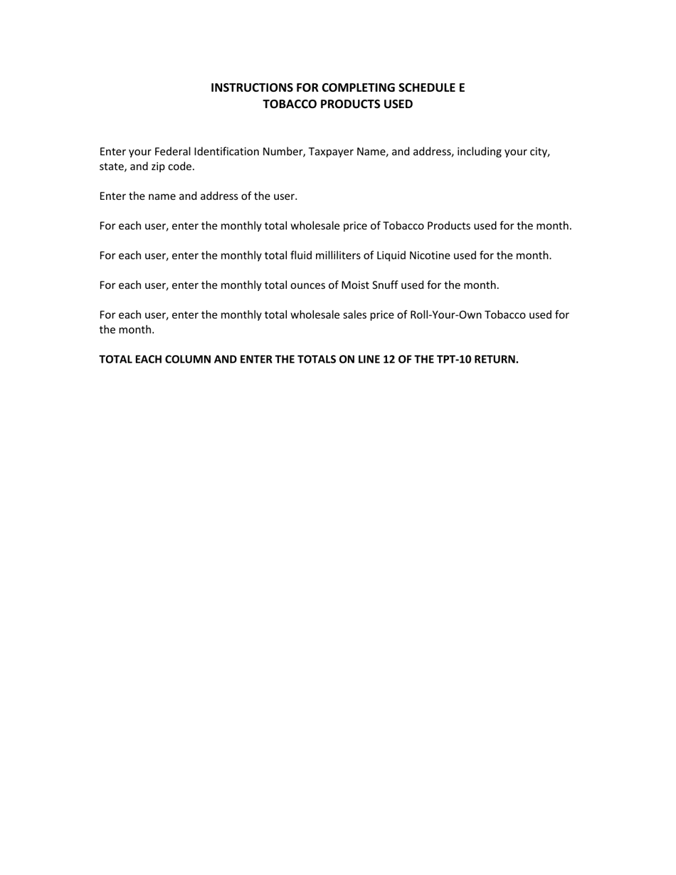 Schedule E Tobacco Products Used - New Jersey, Page 2