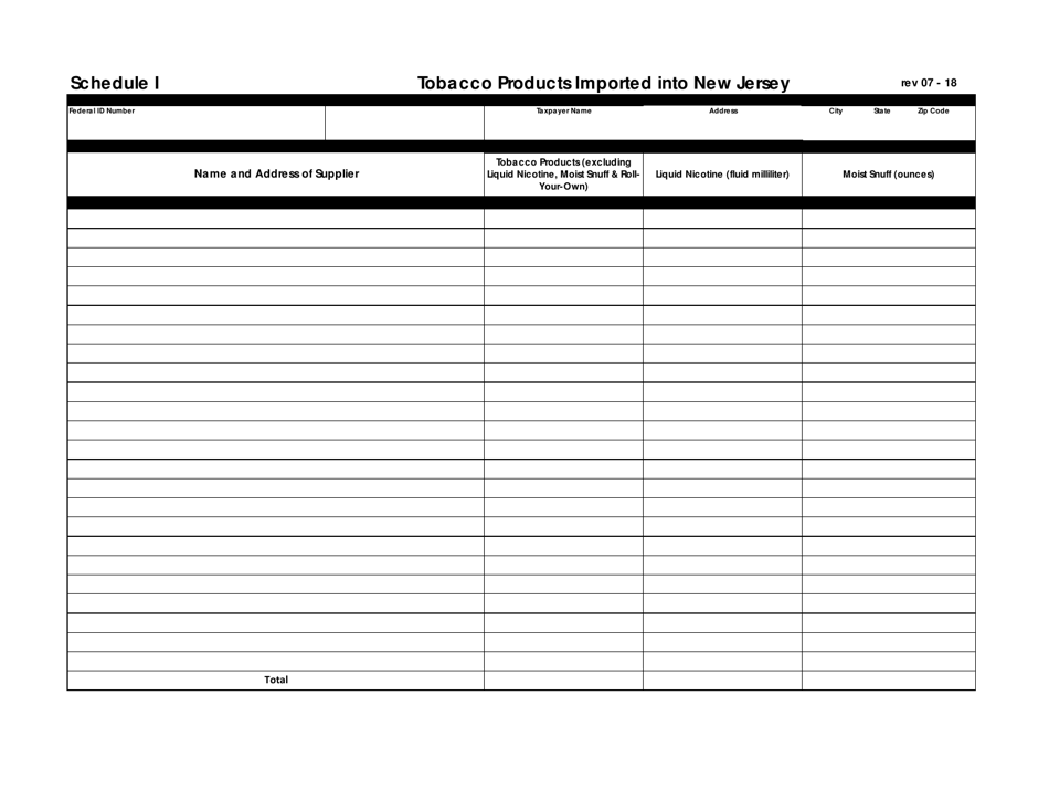 Schedule I Tobacco Products Imported Into New Jersey - New Jersey, Page 1