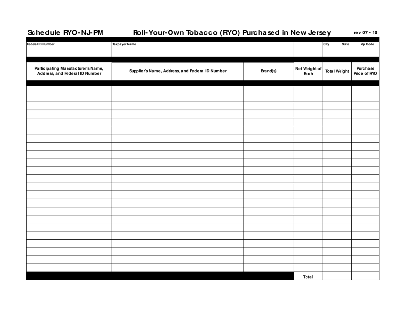 Schedule RYO-NJ-PM  Printable Pdf