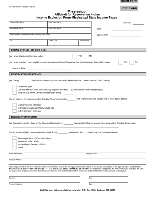 Form 80-340  Printable Pdf