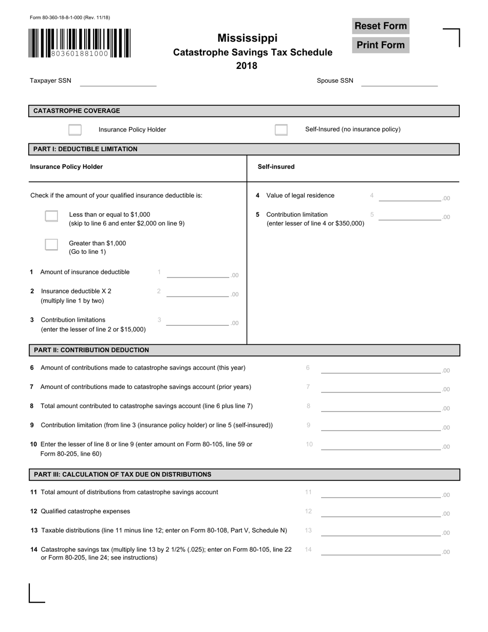 Form 80-360 Catastrophe Savings Tax Schedule - Mississippi, Page 1
