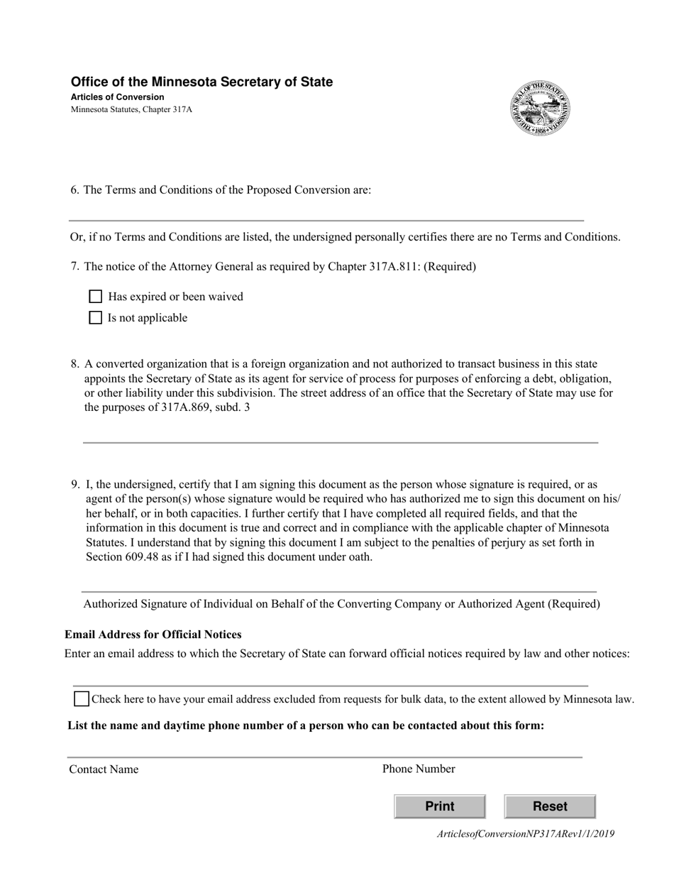 Non-profit Corporation Articles of Conversion - Minnesota, Page 2