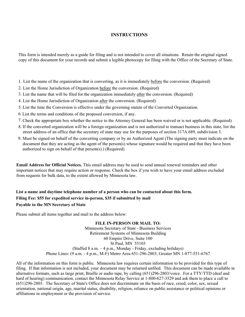 Non-profit Corporation Articles of Conversion - Minnesota, Page 3