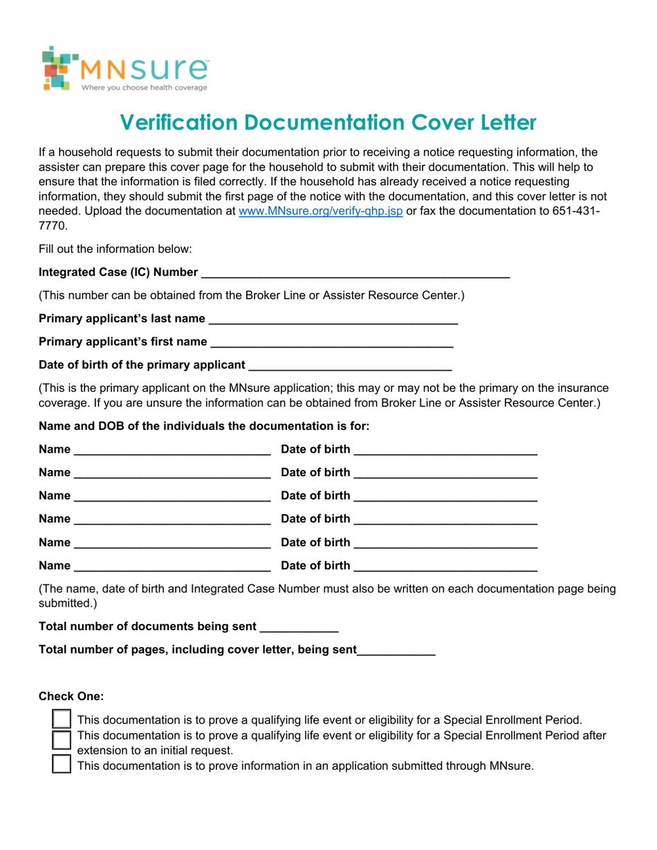 Verification Documentation Cover Letter - Minnesota, Page 1