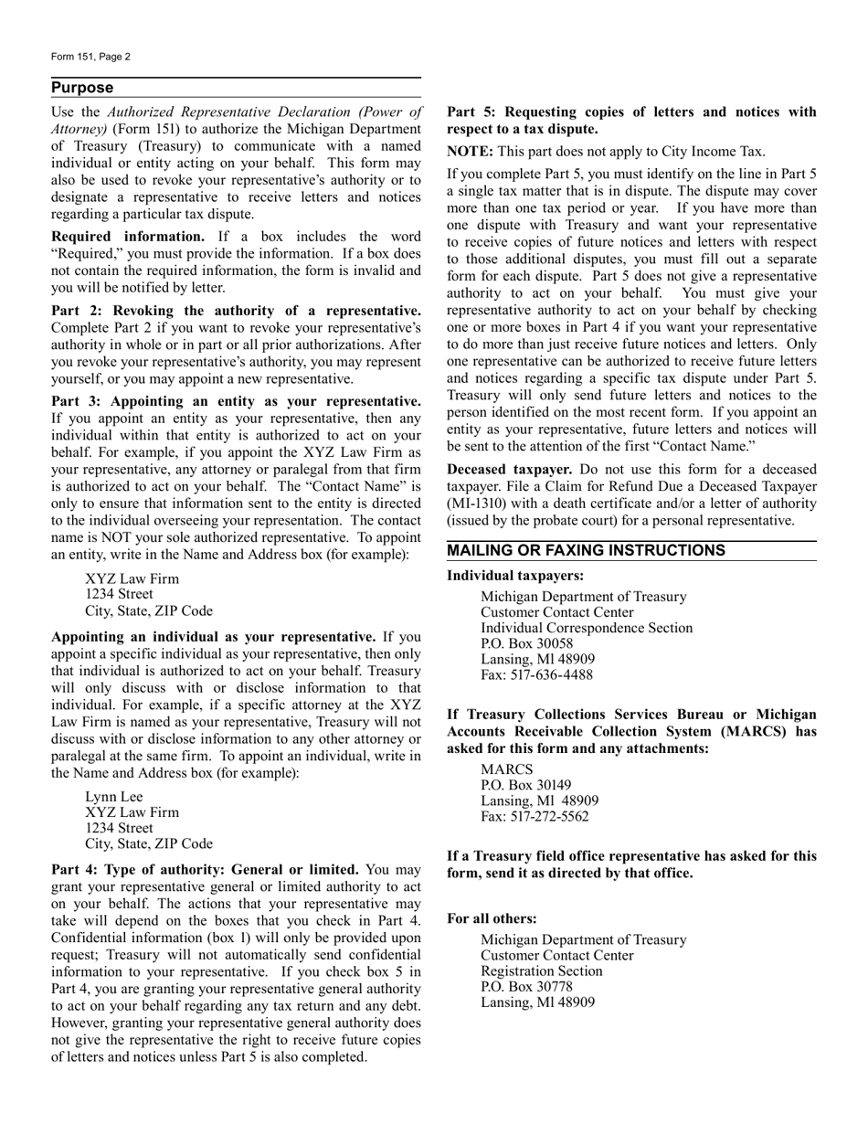 Form 151 Fill Out Sign Online And Download Fillable Pdf Michigan Templateroller 2900