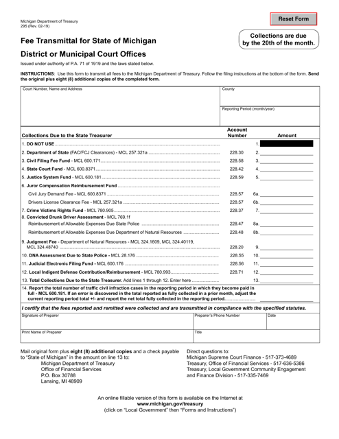 Form 295  Printable Pdf