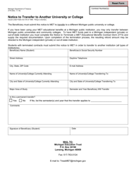 Document preview: Form 2779 Notice to Transfer to Another University or College - Michigan