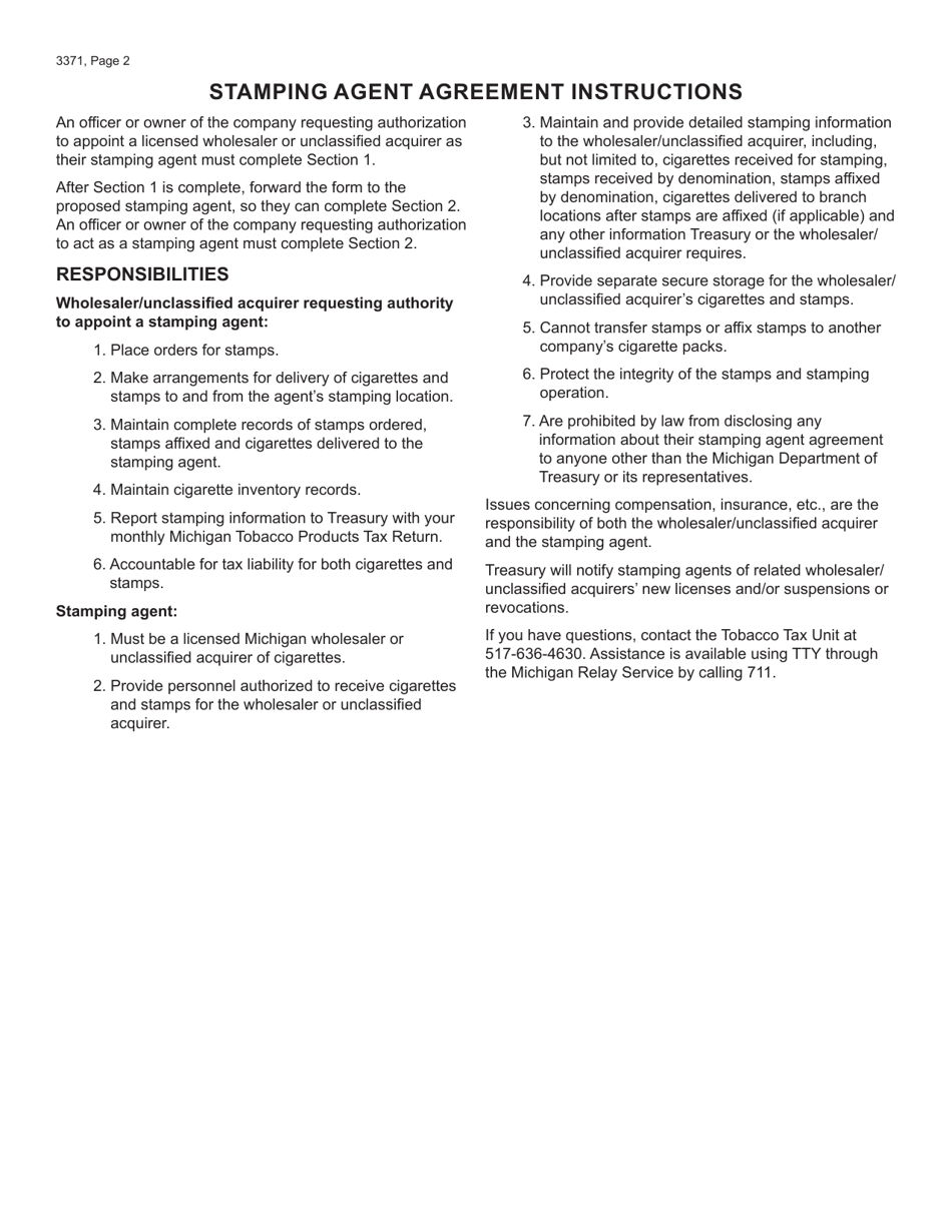 Form 3371 Stamping Agent Agreement - Michigan, Page 2