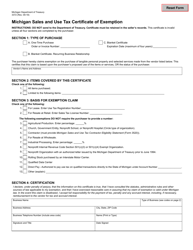 Form 3372 Michigan Sales and Use Tax Certificate of Exemption - Michigan
