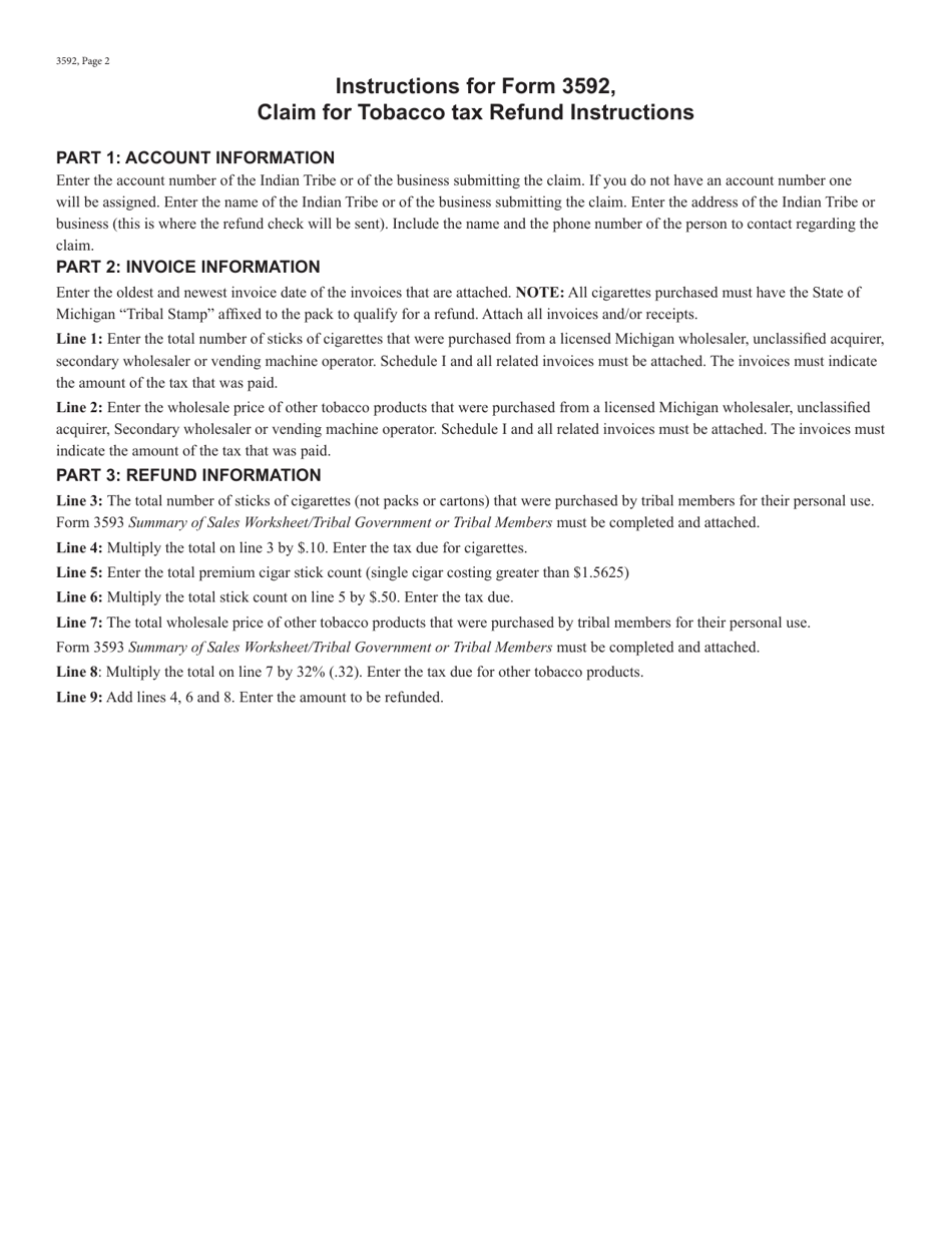 Form 3592 Claim for Tobacco Tax Refund - Michigan, Page 2
