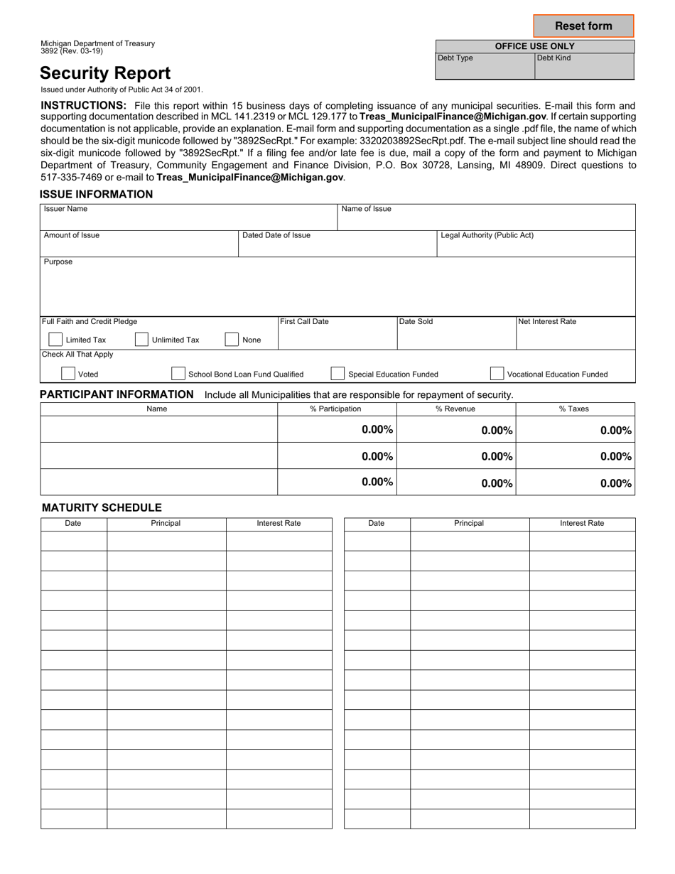 Form 3892 Security Report - Michigan, Page 1