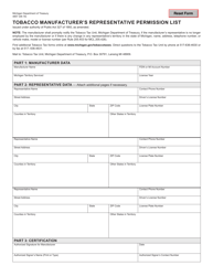 Document preview: Form 4857 Tobacco Manufacturer's Representative Permission List - Michigan