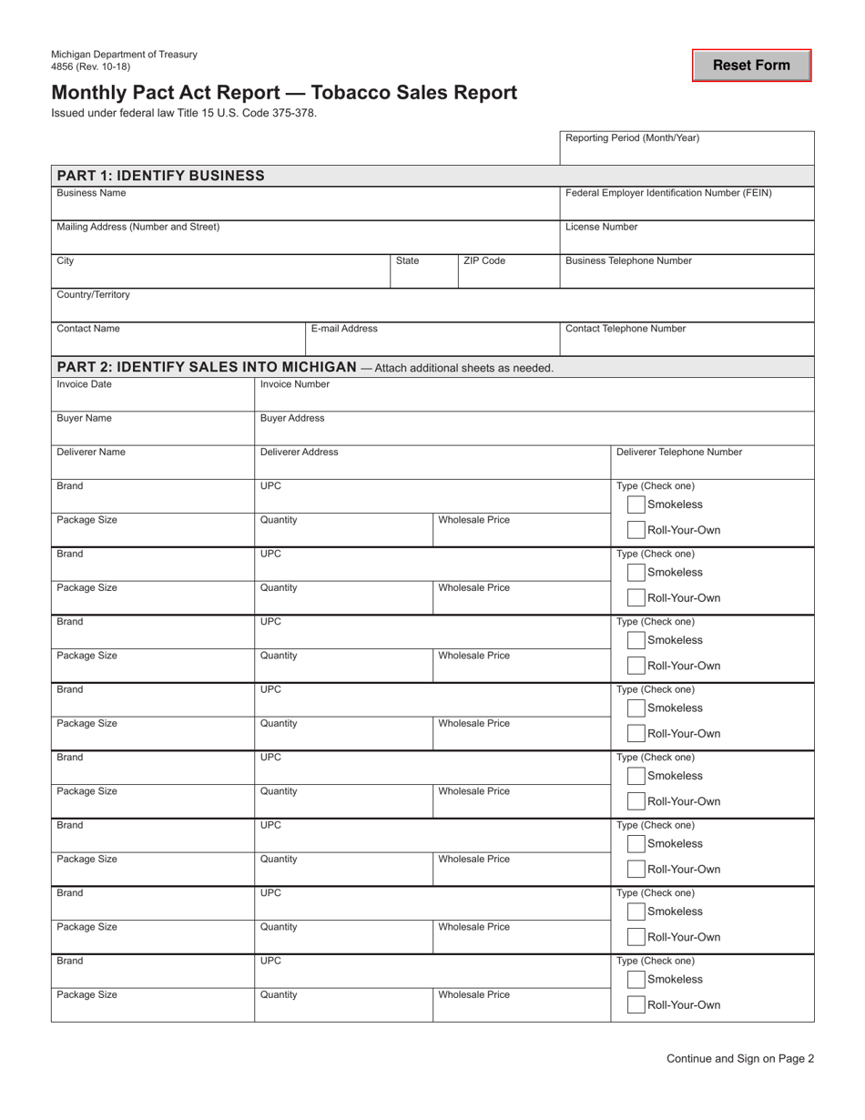 Form 4856 Download Fillable PDF or Fill Online Monthly Pact Act Report