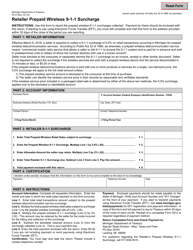 Document preview: Form 5012 Retailer Prepaid Wireless 9-1-1 Surcharge - Michigan