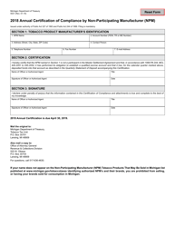 Document preview: Form 5531 Annual Certification of Compliance by Non-participating Manufacturer (Npm) - Michigan