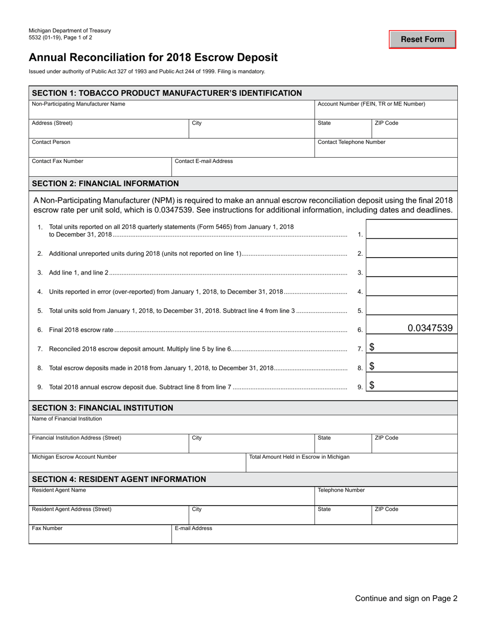 Form 5532 Annual Reconciliation for Escrow Deposit - Michigan, Page 1