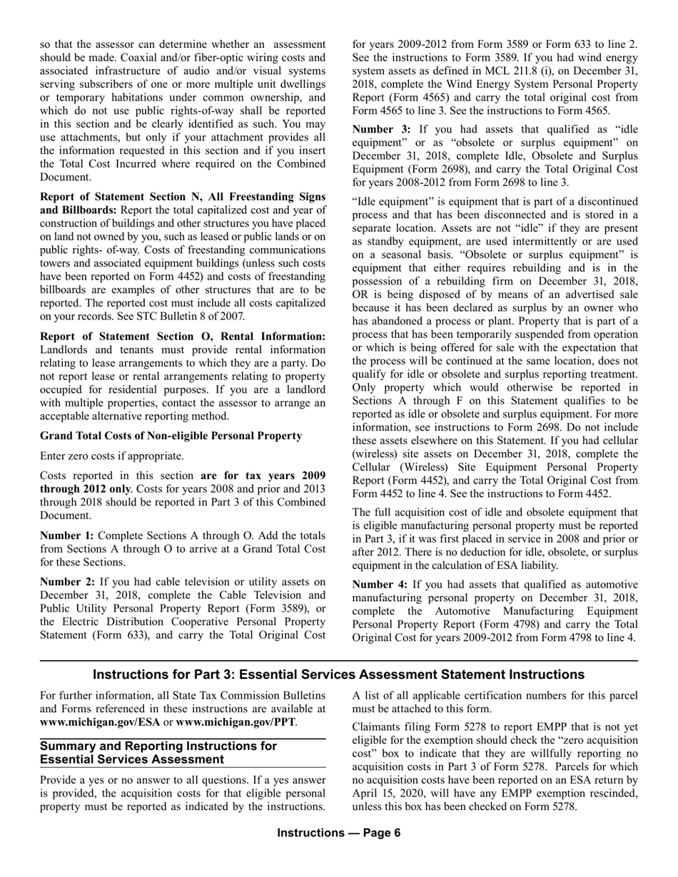 Form 5278 Eligible Manufacturing Personal Property Tax Exemption Claim, Personal Property Statement, and Report of Fair Market Value of Qualified New and Previously Existing Personal Property - Michigan, Page 10