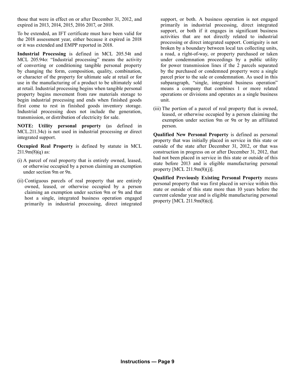 Form 5278 Eligible Manufacturing Personal Property Tax Exemption Claim, Personal Property Statement, and Report of Fair Market Value of Qualified New and Previously Existing Personal Property - Michigan, Page 13