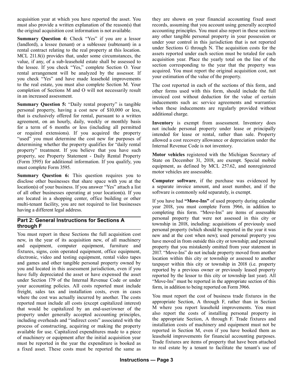 Form 5278 Eligible Manufacturing Personal Property Tax Exemption Claim, Personal Property Statement, and Report of Fair Market Value of Qualified New and Previously Existing Personal Property - Michigan, Page 7