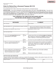 Document preview: Form 11 (MI-1310) Claim for Refund Due a Deceased Taxpayer - Michigan