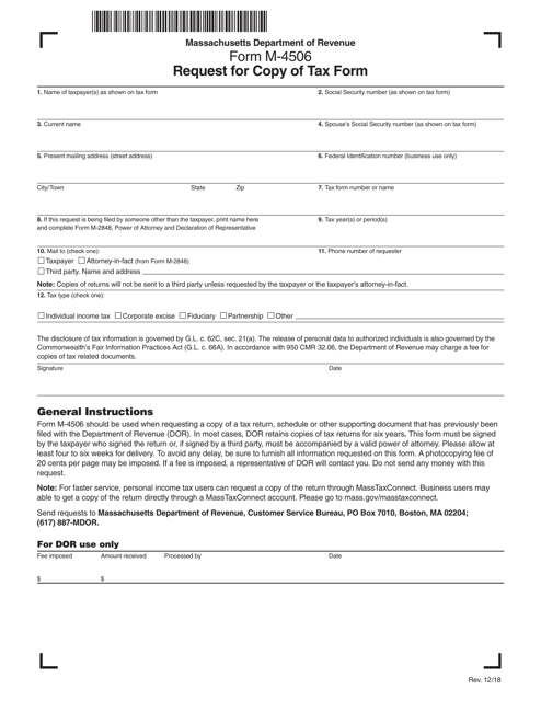 Form M-4506 Request for Copy of Tax Form - Massachusetts