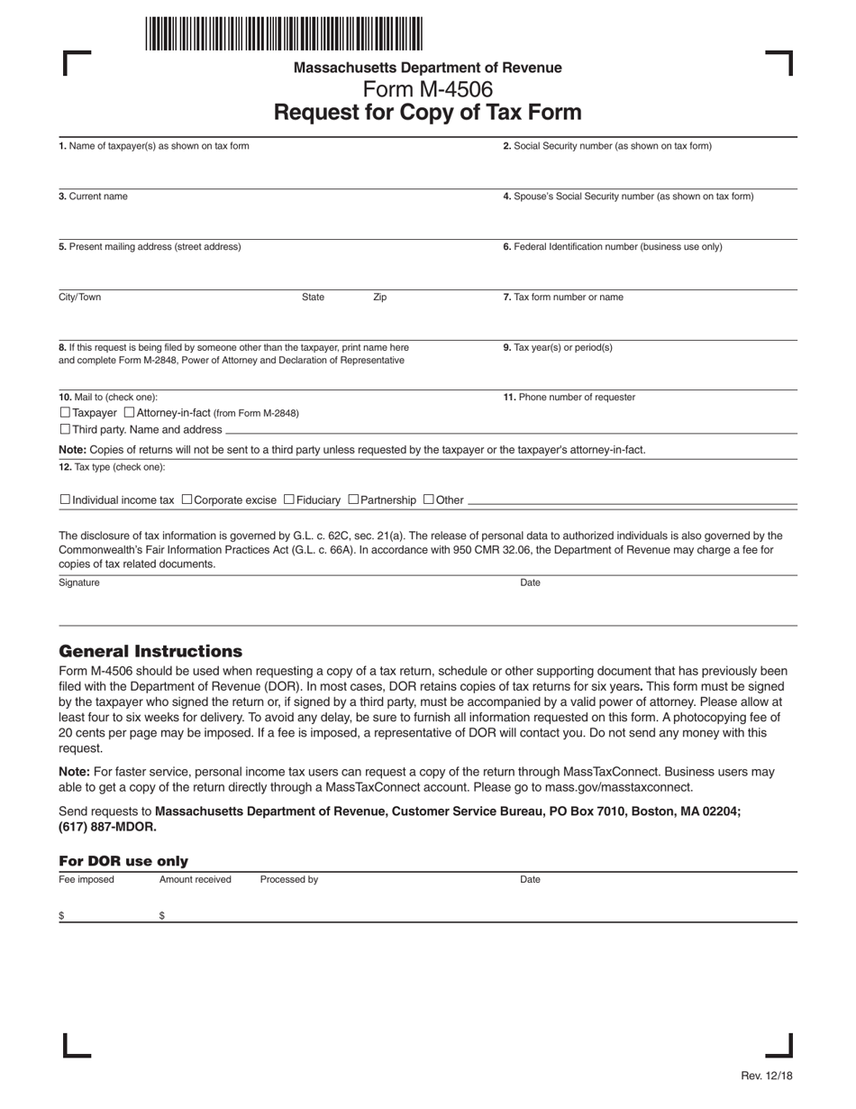 Form M4506 Fill Out, Sign Online and Download Printable PDF