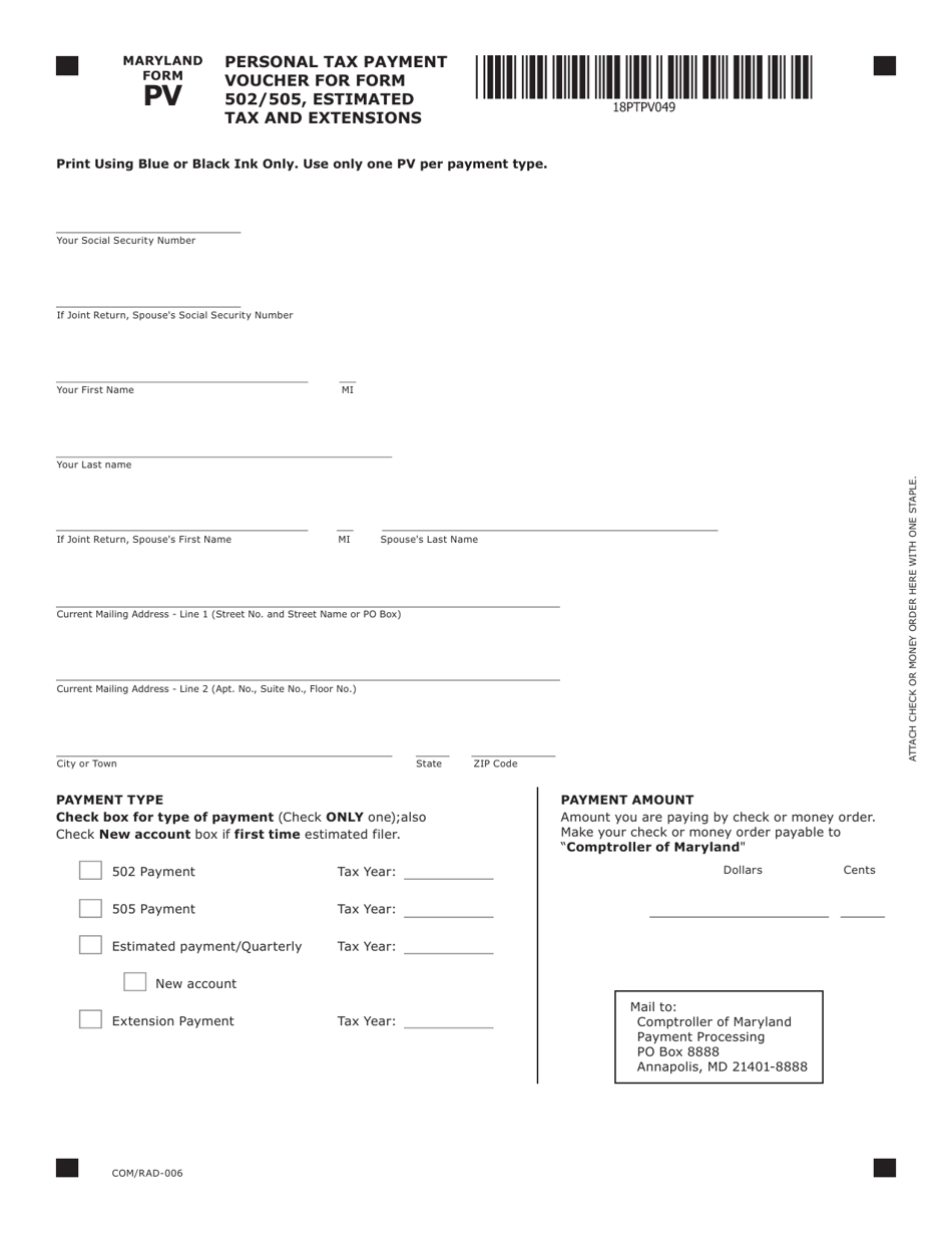 Maryland Form PV Download Fillable PDF or Fill Online